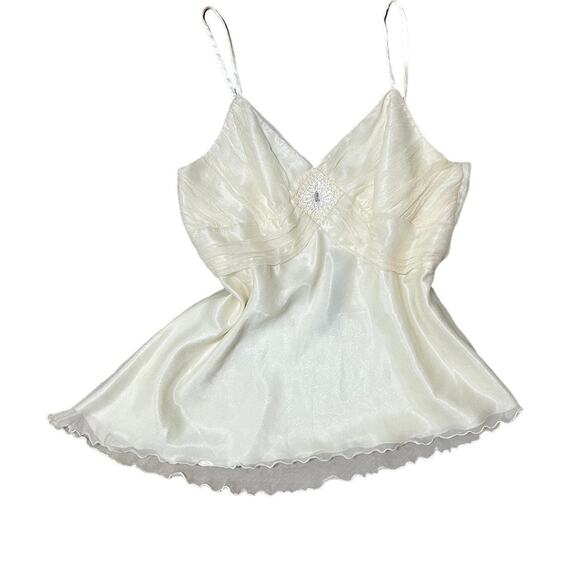 NWT VTG Y2K Spenser Jeremy Cream Fairycore Beaded Asymmetrical Silk Cami Top XL - Picture 1 of 7